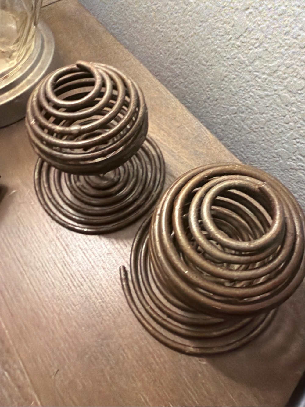 Vintage Brutalist Spiral Metal Orb Sculptures Set of 2 MCM Boho Industrial Decor - Picture 2 of 3